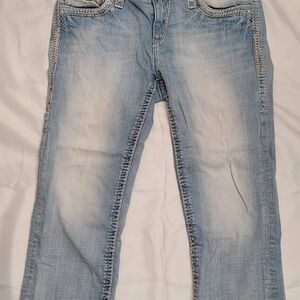 Rock Revival Anett Boot Cut Capri Jeans Women’s Size 31 Light Wash Distressed